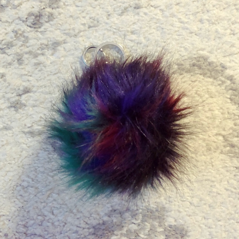 Fluffy jewel tone-colored fur ball keychain